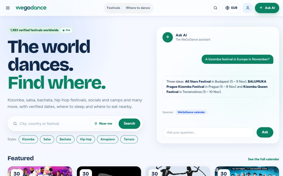 Homepage of WeGoDance